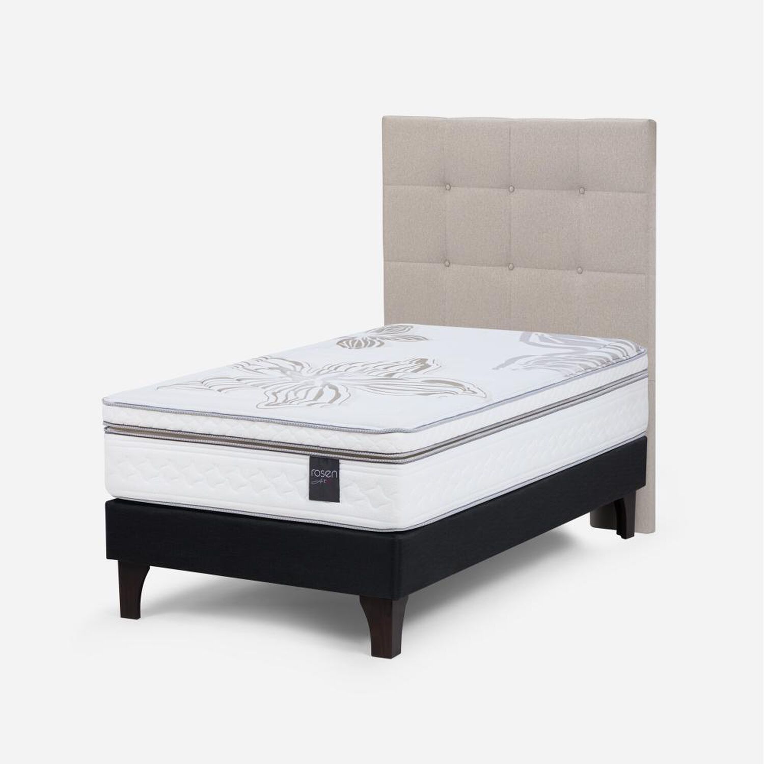Cama Europea Rosen Art 4 / 1.5 Plazas / Base Normal + Respaldo Issey Niebla image number 1.0