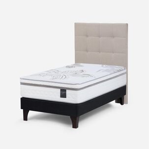 Cama Europea Rosen Art 4 / 1.5 Plazas / Base Normal + Respaldo Issey Niebla