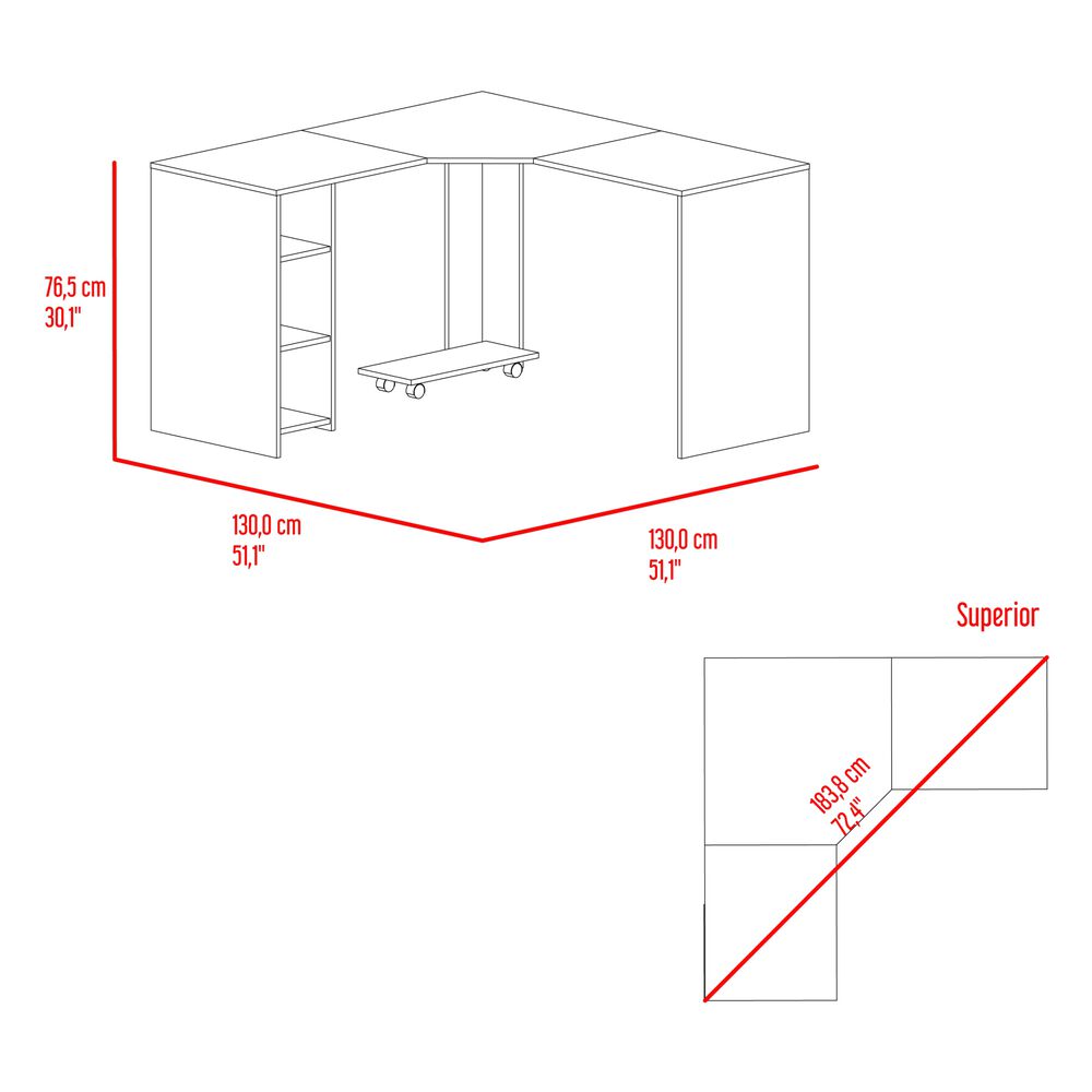 Escritorio En L Con Base Para Cpu Caf&eacute; Claro Y Azul 76,5x130x130 Cm image number 5.0