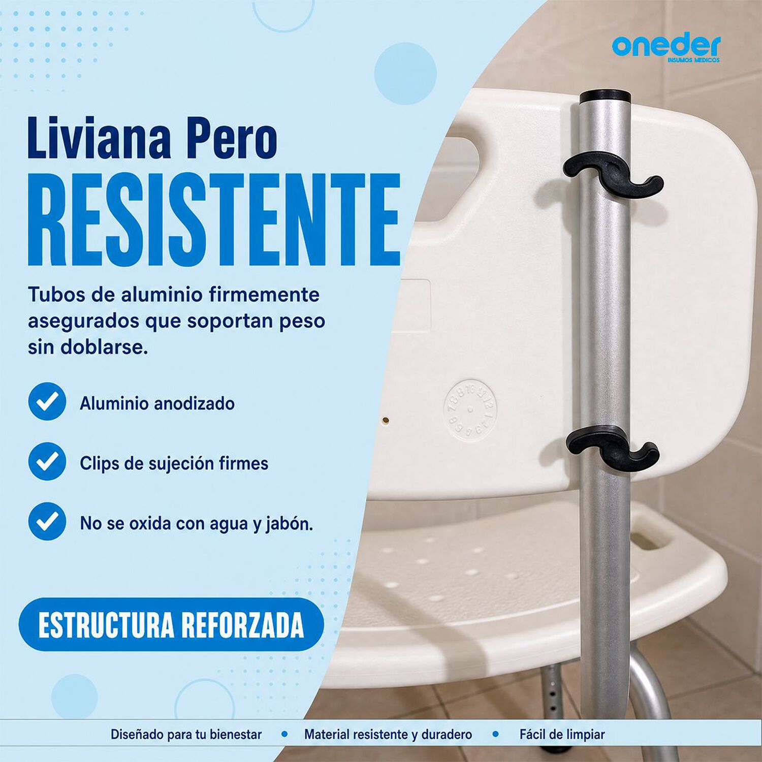 Silla De Ducha Para Ba&ntilde;o Portatil Aluminio Altura Ajustable 301da image number 5.0
