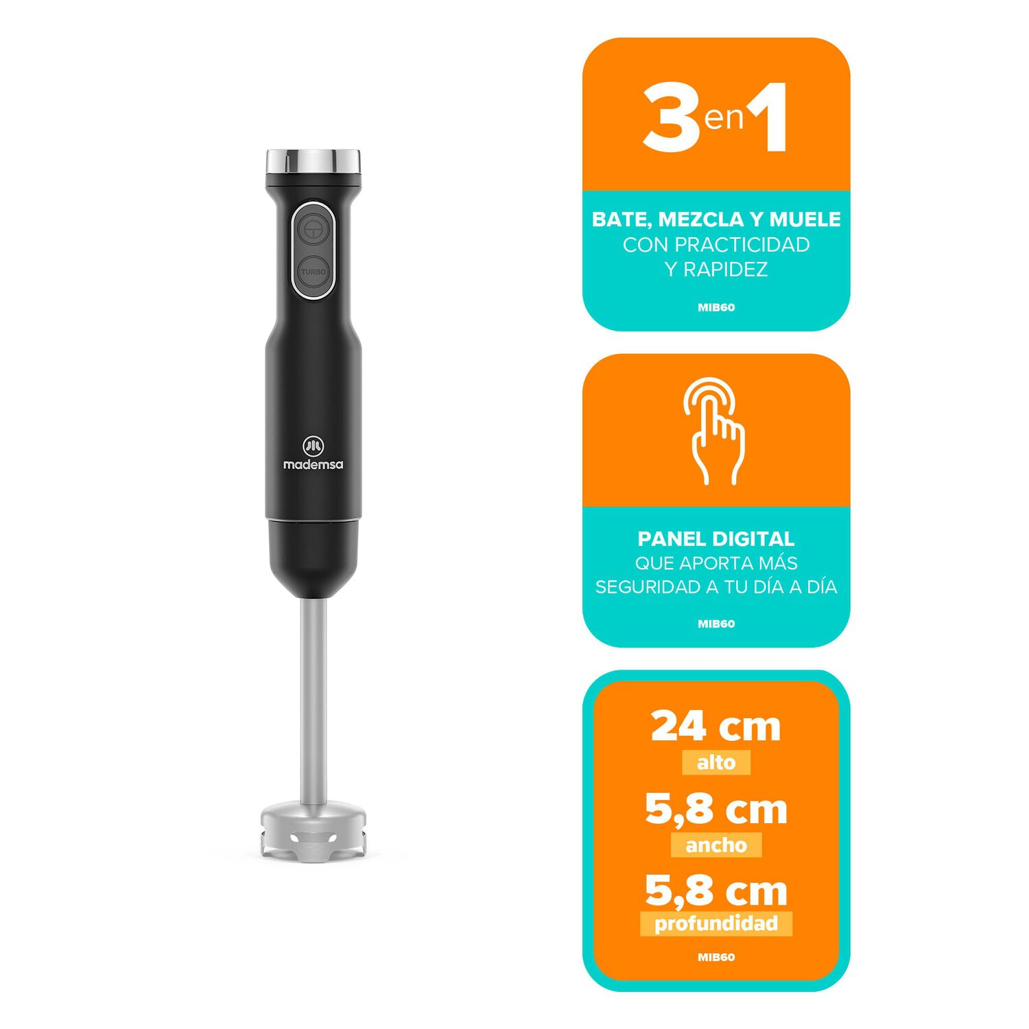 Minipimer 3 En 1 Panel Digital 7 Velocidades 400w Mib60 image number 1.0