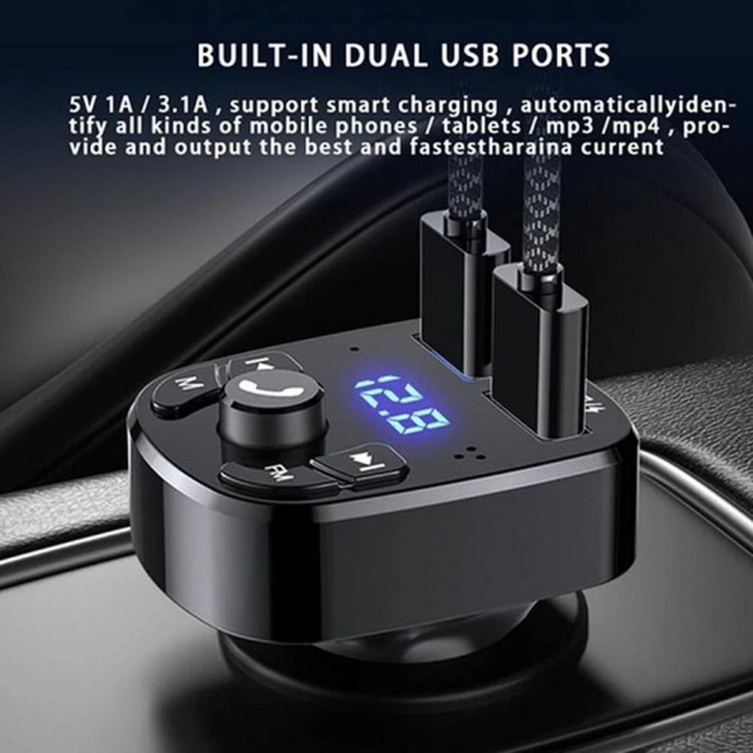 Adaptador Transmisor Bluetooth Fm Radio Cargador Celular 2,1a 2 Usb Encendedor image number 4.0