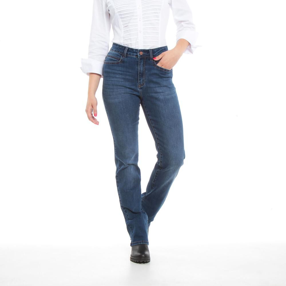 Jeans Pretina Básica Botón Tiro Alto Recto Push Up Mujer Wados image number 0.0