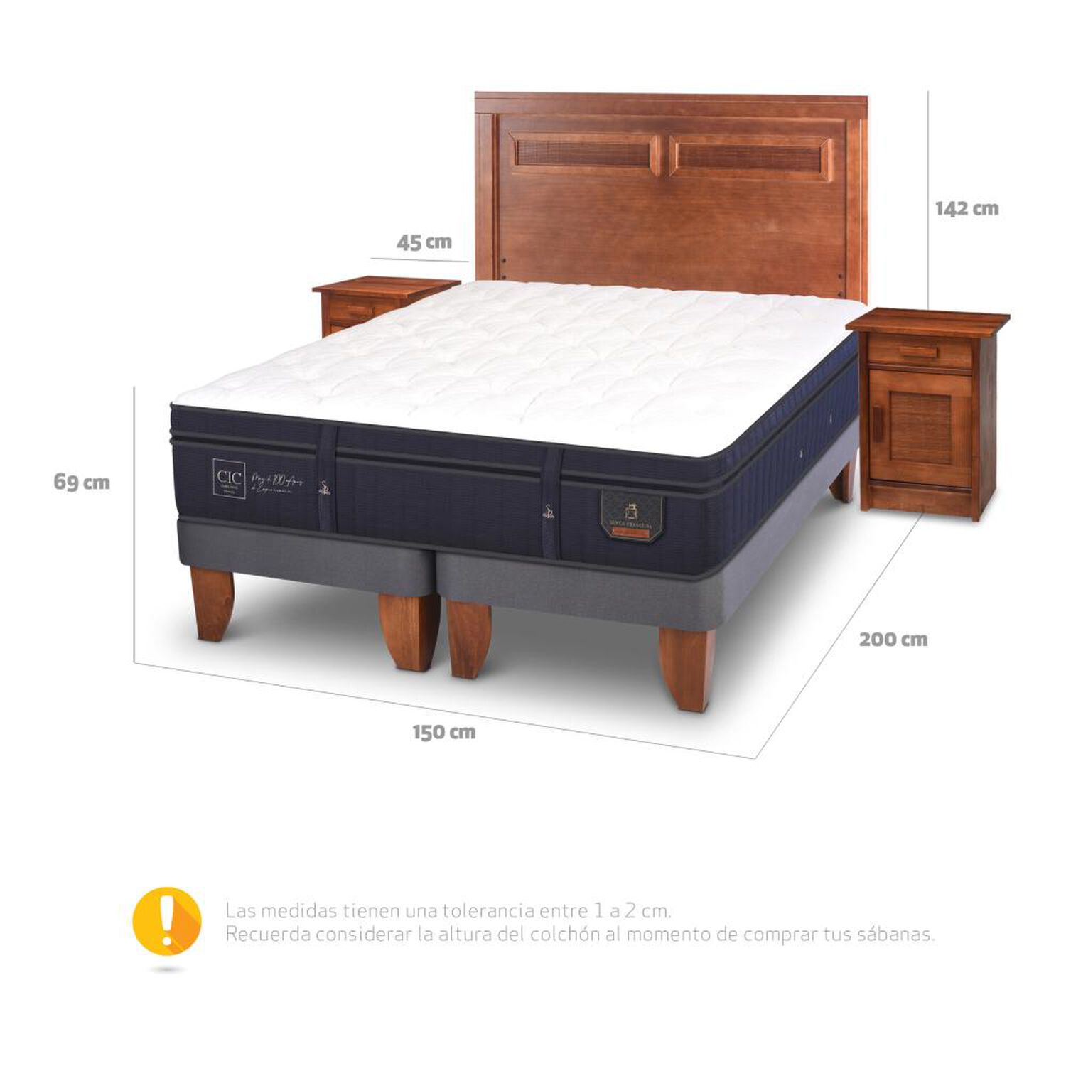 Cama Europea Cic Super Premium / 2 Plazas / Base Dividida + Set De Maderas image number 4.0