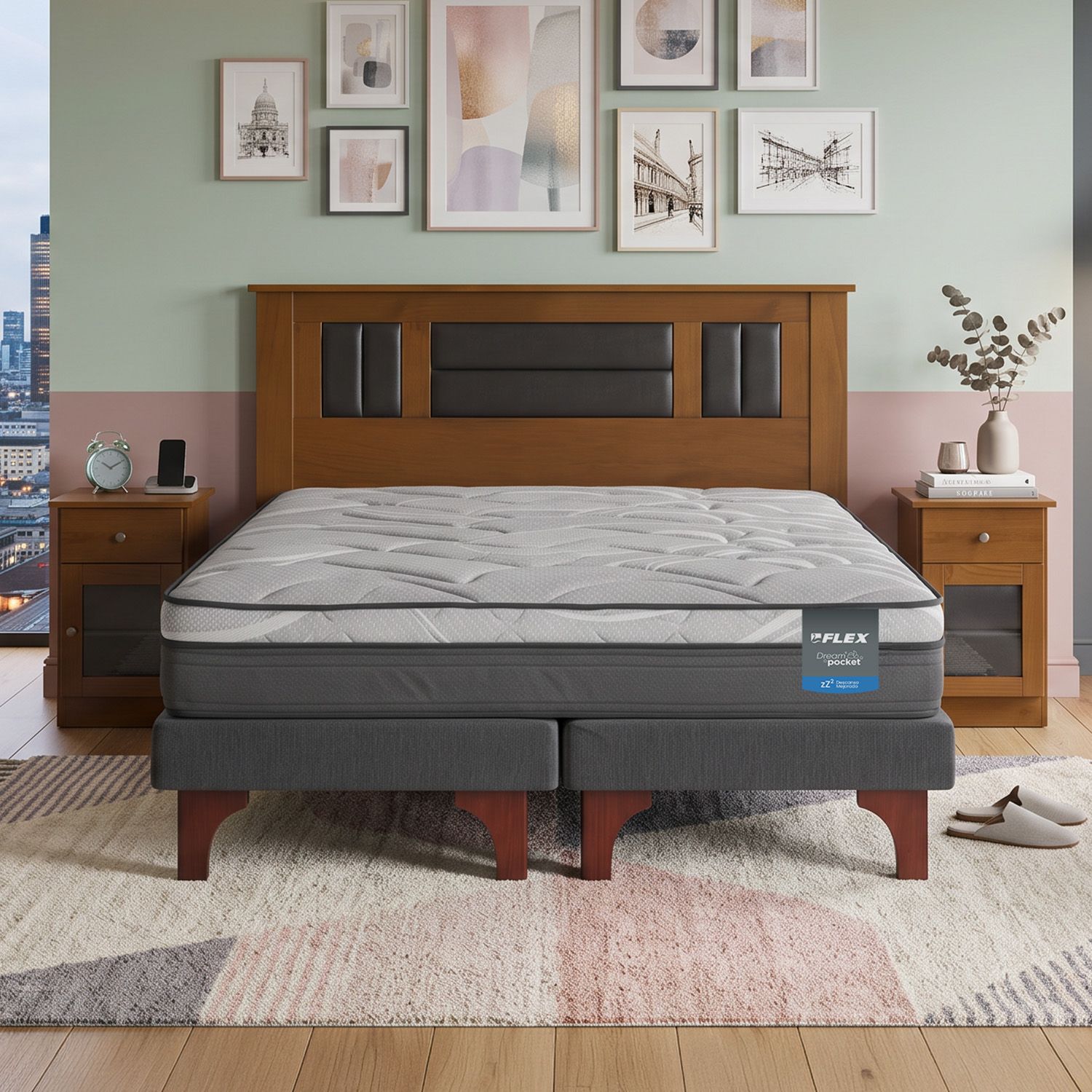 Cama Europea Flex Dream Pocket / 2 Plazas + Set De Maderas image number 1.0