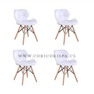 Juego De Comedor Madrid 140x80cms + 4 Sillas Eames Mariposa Ecocuero Blanco