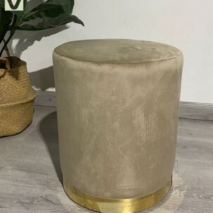 Puff Redondo De Terciopelo Con Base Dorada Cromada