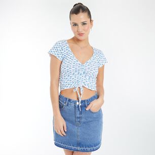 Polera Crop Frunce Manga Corta Cuello Redondo Mujer Freedom