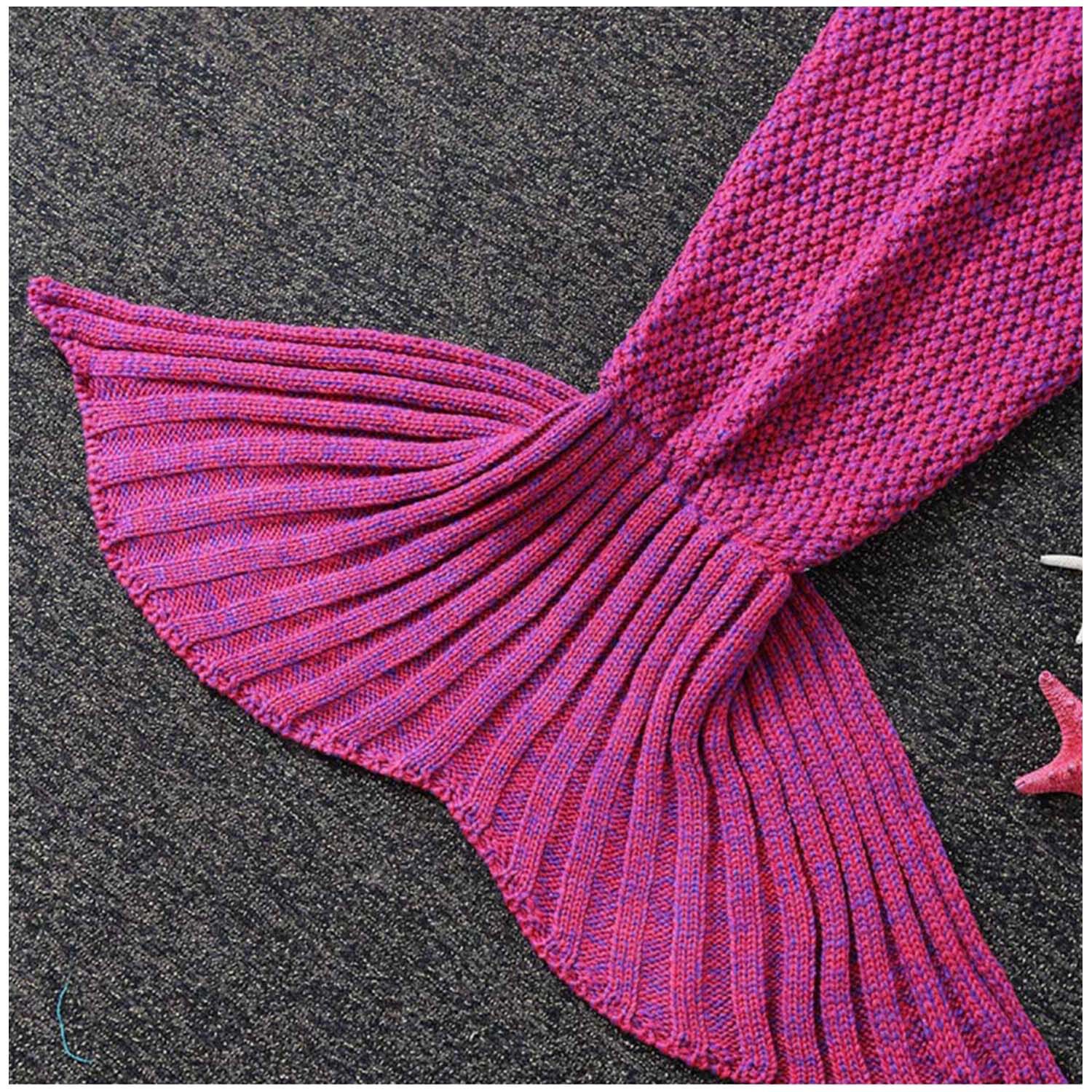 Manta En Forma De Cola De Sirena De Lana Tejida 180 X 90 Fucsia image number 1.0