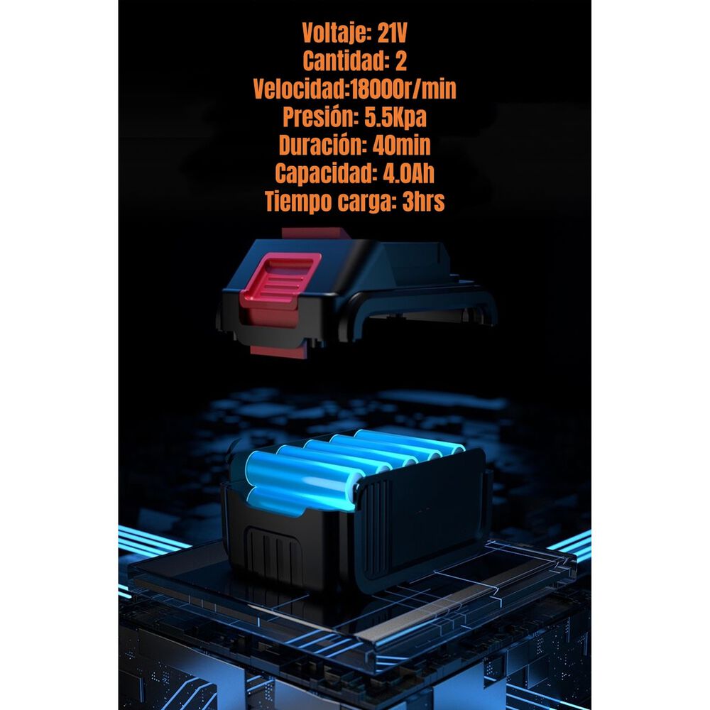 Sopladora Aspiradora Inal&aacute;mbrica 2 Bater&iacute;as 21v C01 image number 7.0