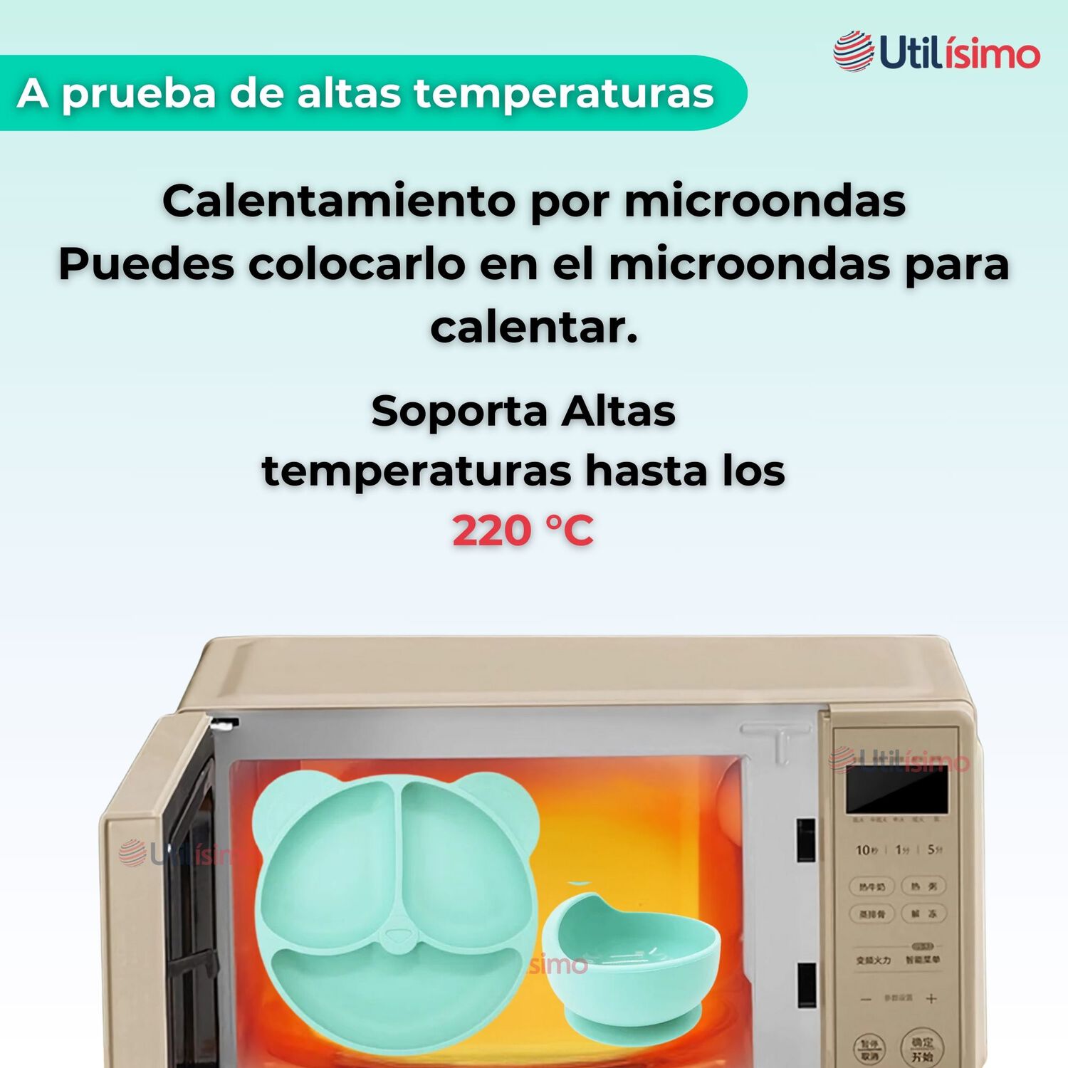 Set De Alimentaci&oacute;n Beb&eacute; Silicona De Oso 6 Piezas Libre Bpa Color Turquesa image number 3.0