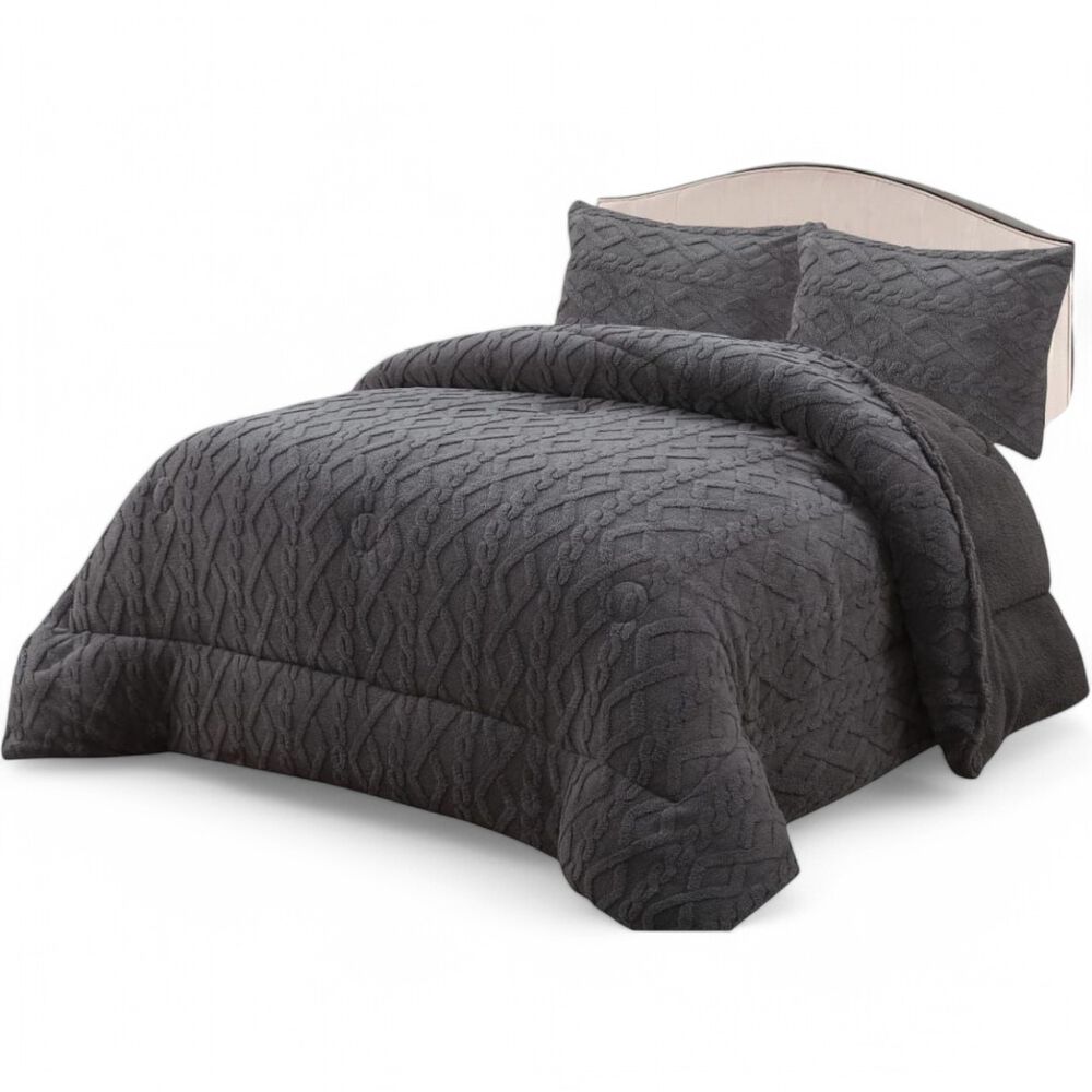 Cobertor De Invierno Con Chiporro De 1.5 Plazas + 1 Funda De Almohada Plumon Texturizado Diseño Trenzado Gris Oscuro image number 0.0