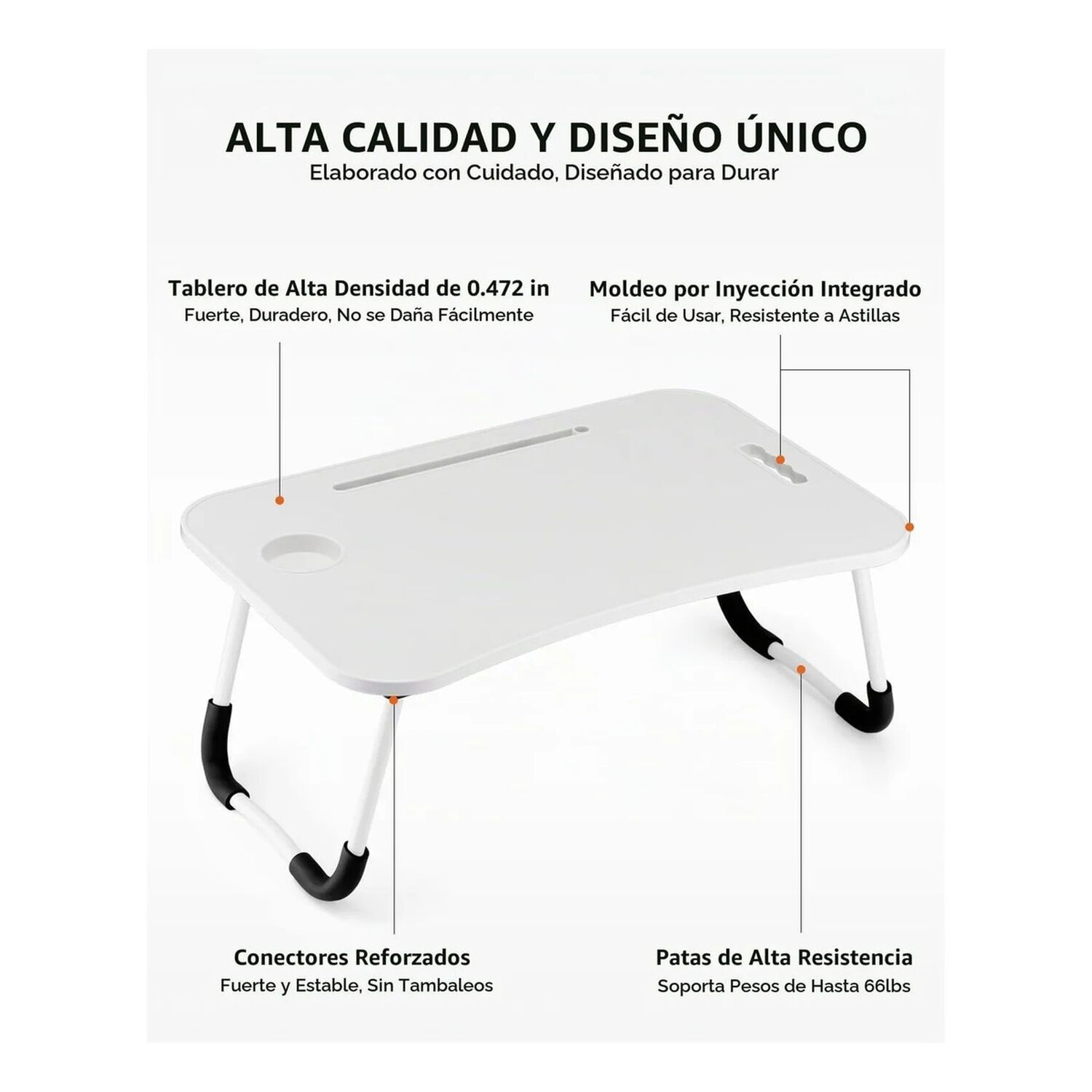 Mesa Notebook Plegable Cama Sof&aacute; Con Portavaso Blanco image number 4.0