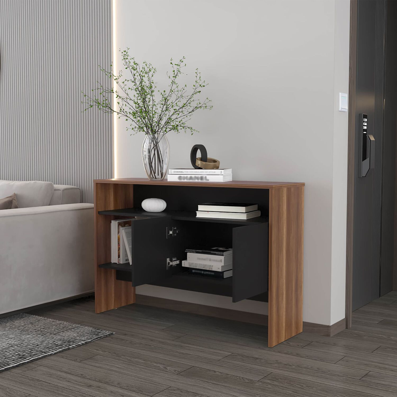 Arrimo 2 Puertas 80x120x35 Cm Fm-002c - Cafe Claro / Negro image number 5.0