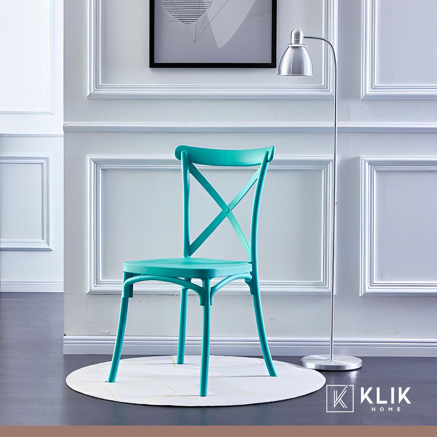 Comedor Eames 80cm Redonda Blanca + 4 Sillas Crossback Danubio Menta image number 7.0