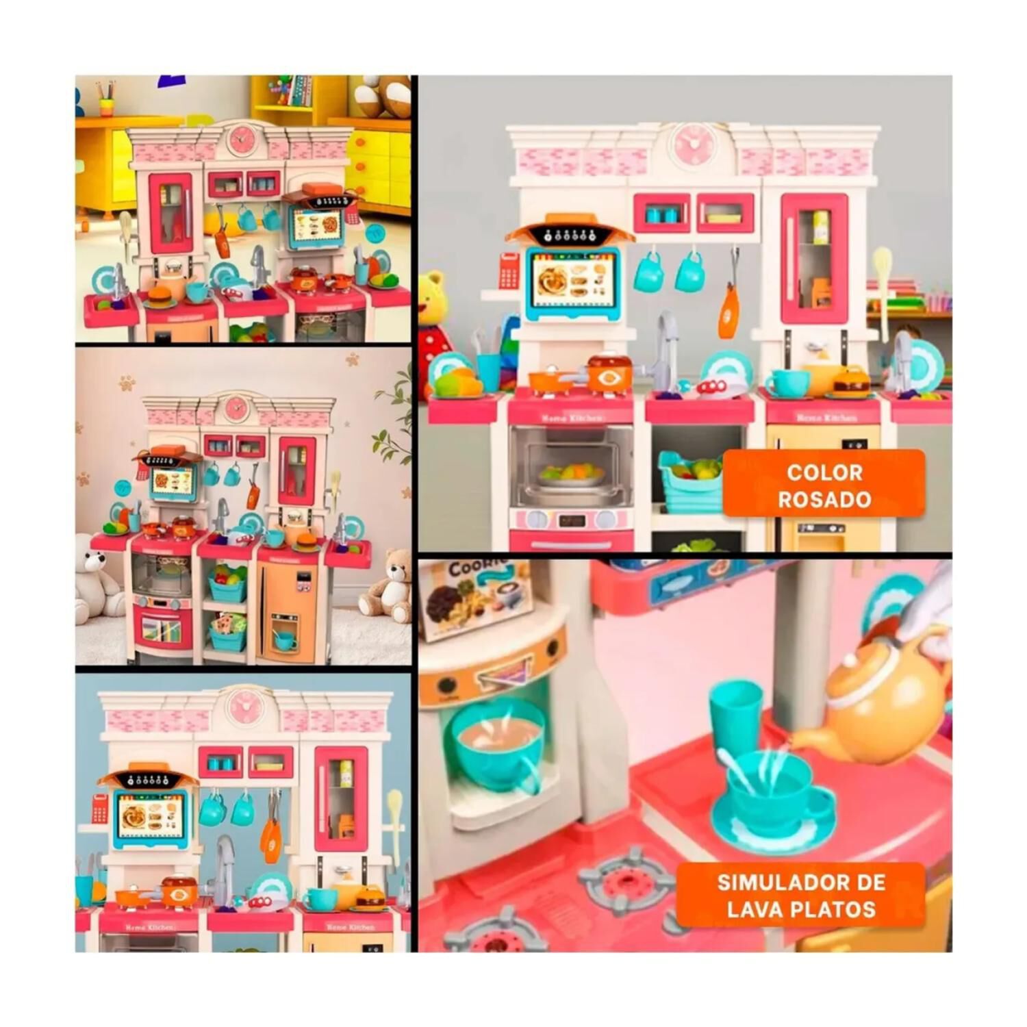 Juguete Set Cocina 108 Piezas 1mt Luz Sonido Rosado Infantil image number 2.0