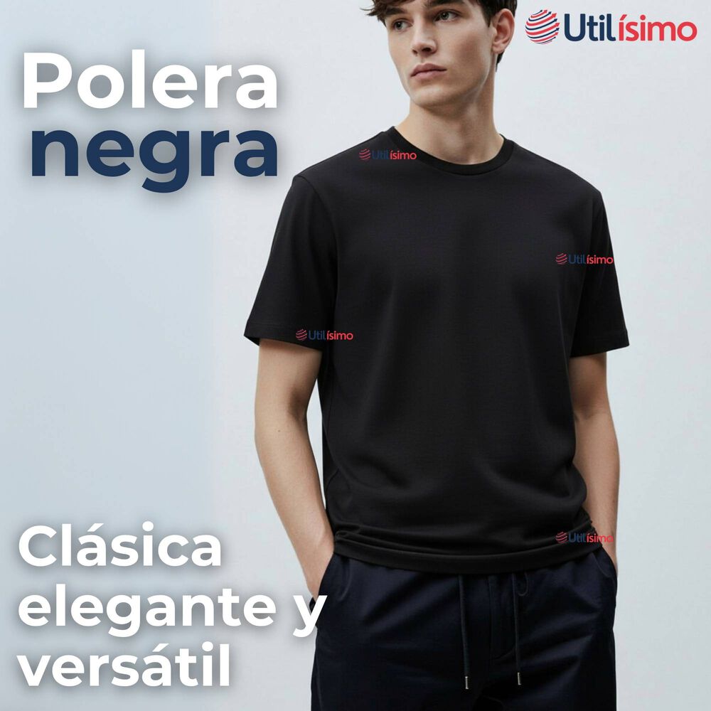 Polera Camiseta 100% Algodón Premium Manga Corta Básico Negro Hombre image number 2.0