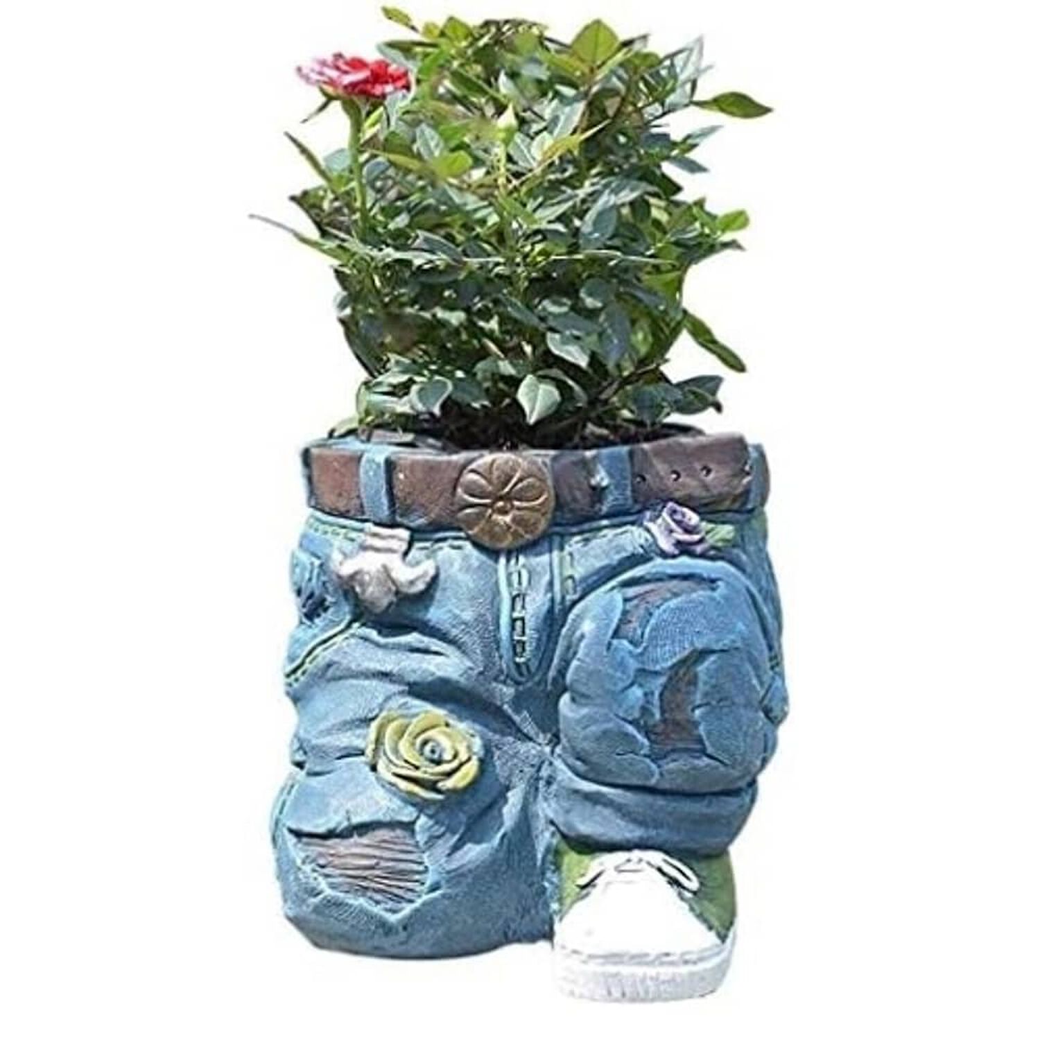 Maceta Decorativa Pantalones Jeans Flores Adorno Jard&iacute;n image number 0.0