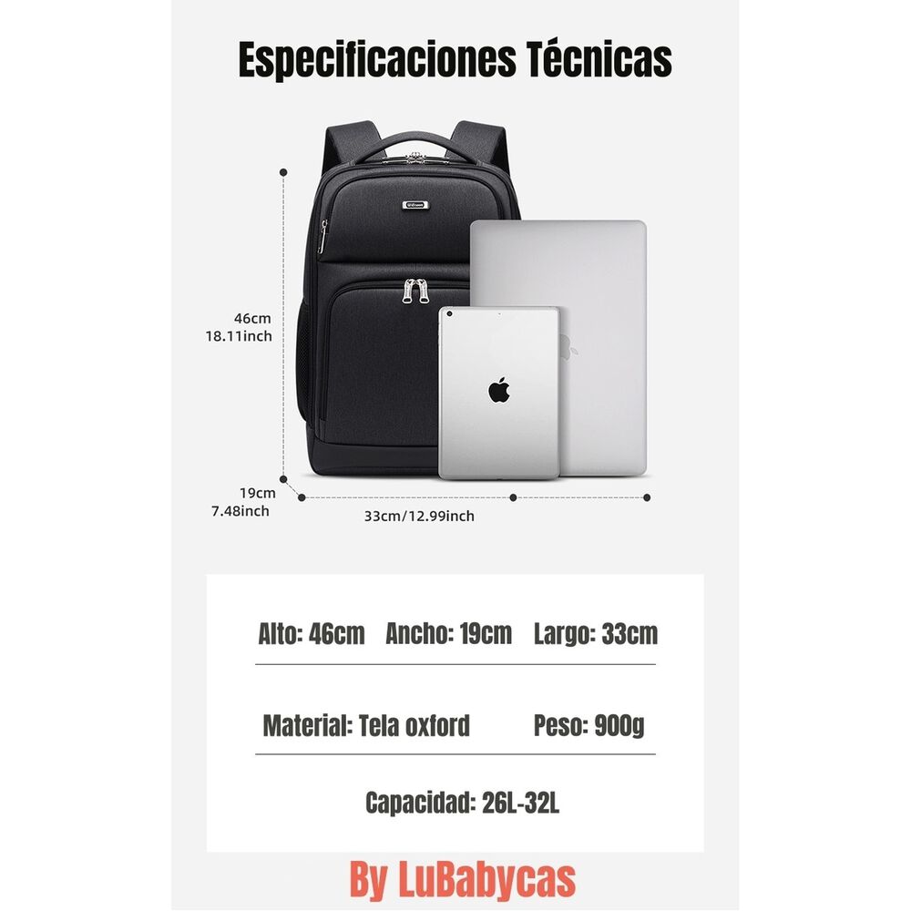Mochila Notebook Inteligente Con Usb Negra By Lubabycas image number 7.0