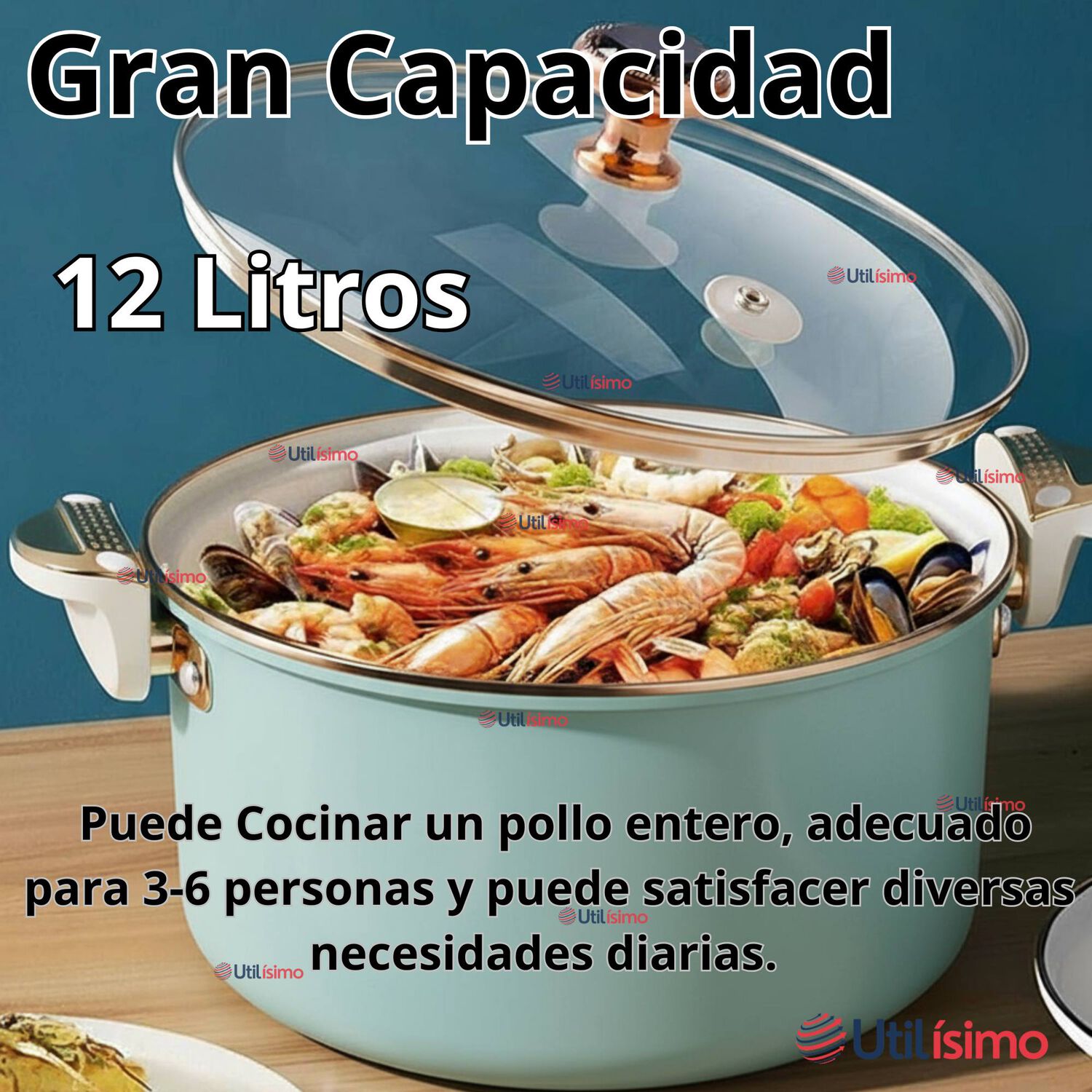 Olla De Micro Presi&oacute;n Esmalte Antiadherente Capacidad 12 Litros Color Azul image number 6.0