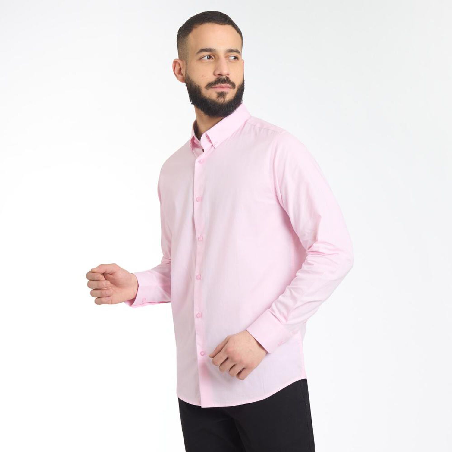 Camisa Lisa Regular Manga Larga Hombre Az Black image number 2.0