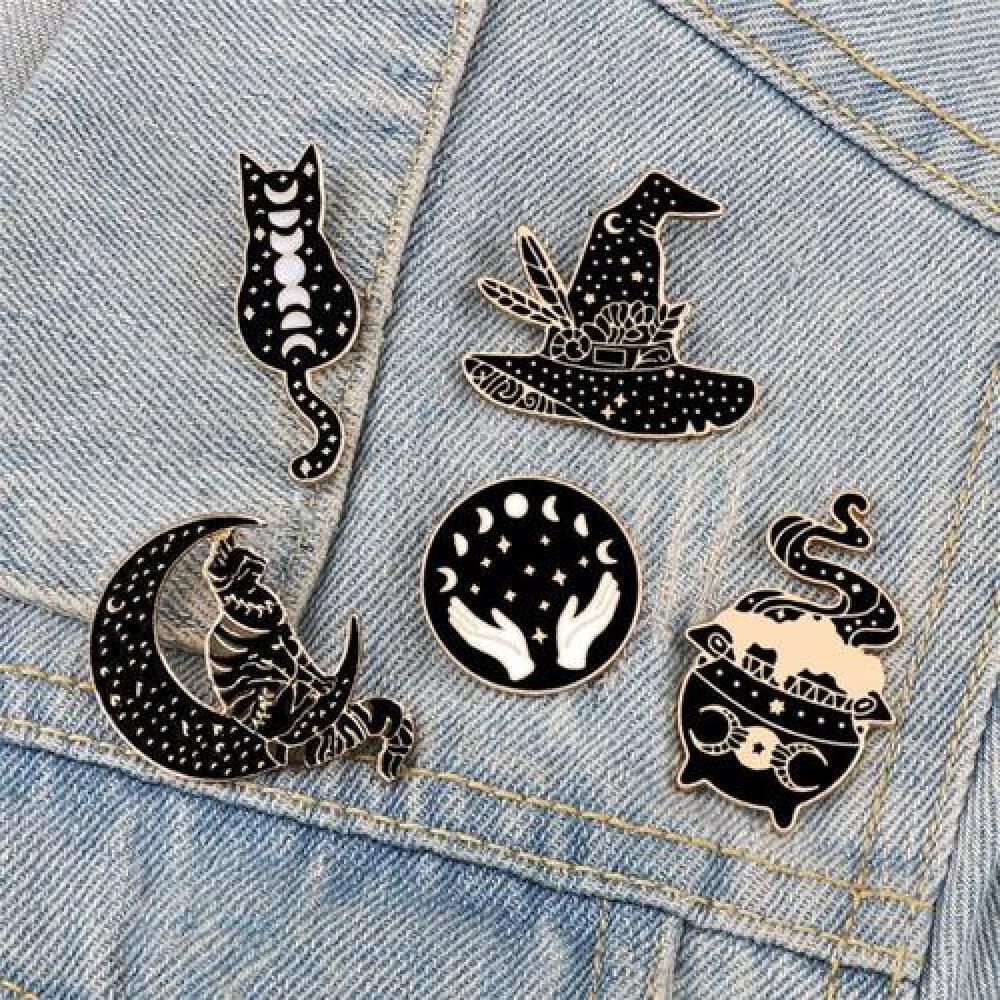 Set Pines Broches Gotico Bruja Gato Negro Proteccion Dark image number 1.0