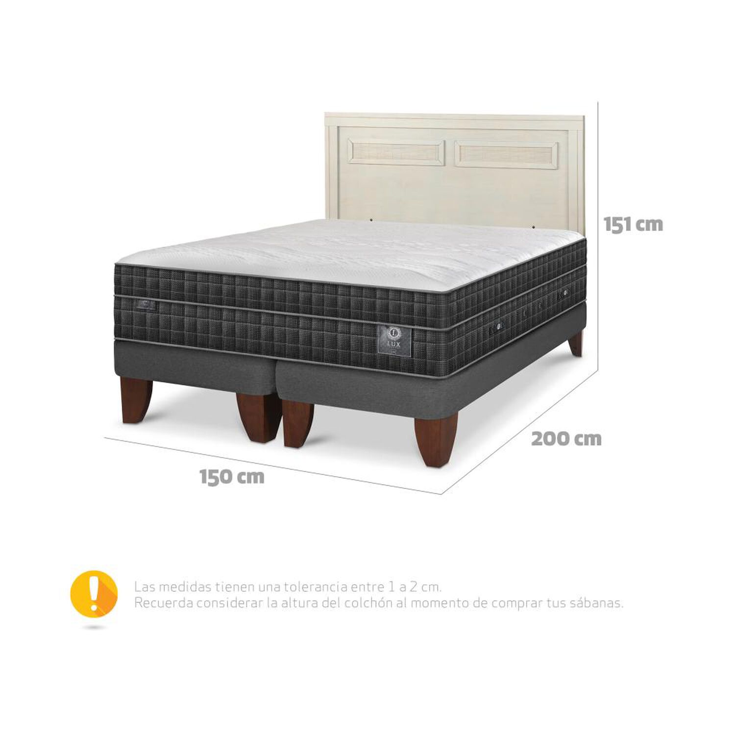 Cama Europea Cic Lux / 2 Plazas / Base Dividida + Respaldo image number 6.0