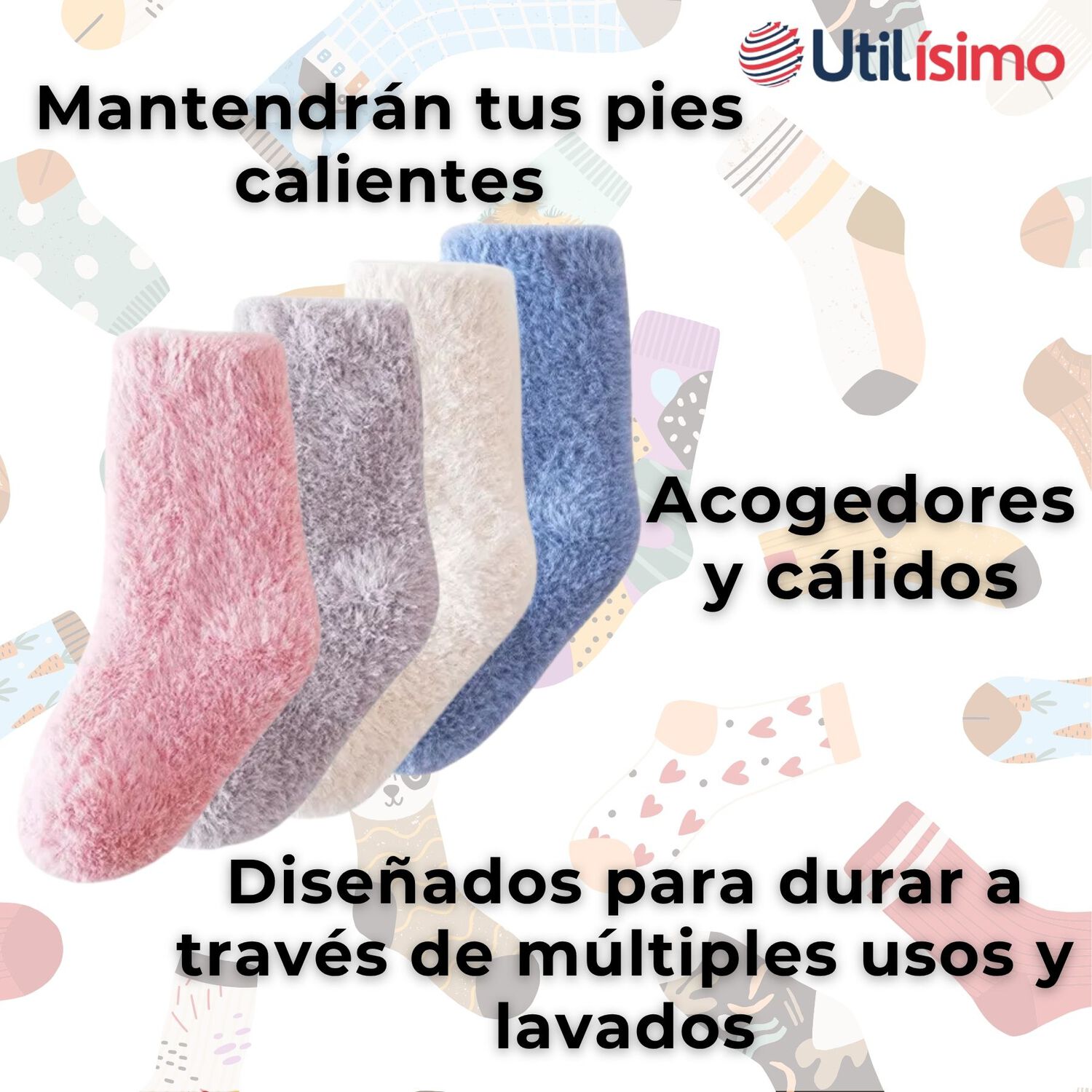 4 Pares Calcetines T&eacute;rmicos Poli&eacute;ster Peludito Ni&ntilde;a Surtidos image number 3.0