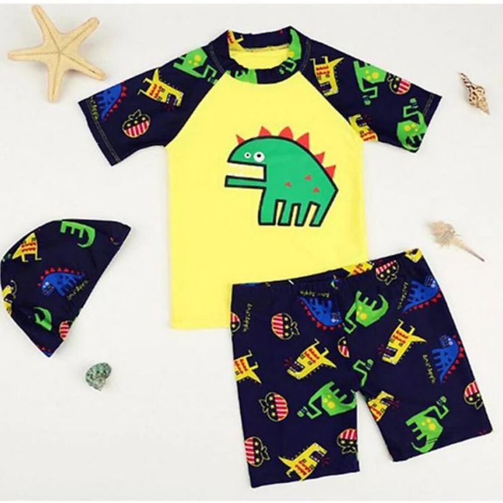 Traje De Baño 3 Piezas Manga Corta Jump Kids Amarillo Dinosaurios image number 3.0