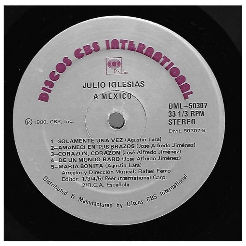 Julio Iglesias - A Mexico | Vinilo Usado image number 2.0