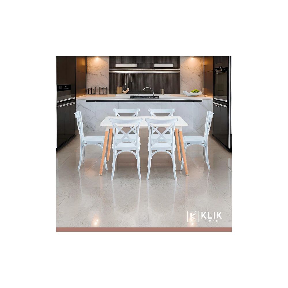 Comedor Rectangular Blanco 120x80cm + 6 Silla Crossback Danubio Blanca image number 1.0