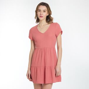 Vestido Corto En Capas Manga Corta Cuello V Mujer Ocean Pacific