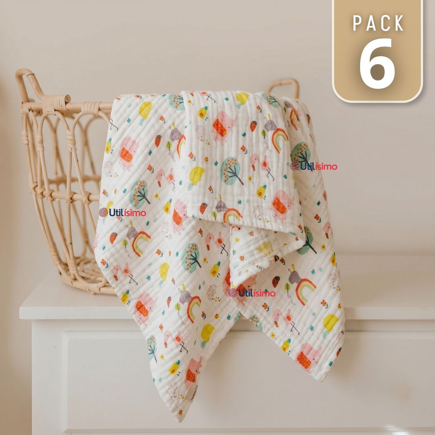 Pack 6 Mantas Muselina 70x 70 Cm Beb&eacute; Ni&ntilde;o Multiuso 100% Algod&oacute;n Colores Surtidos image number 0.0