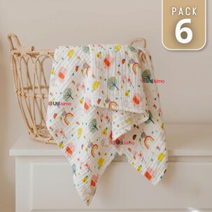 Pack 6 Mantas Muselina 70x 70 Cm Beb&eacute; Ni&ntilde;o Multiuso 100% Algod&oacute;n Colores Surtidos