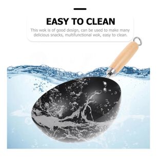 Sarten Wok Antiadherente 22cm Negro Con Mango De Madera