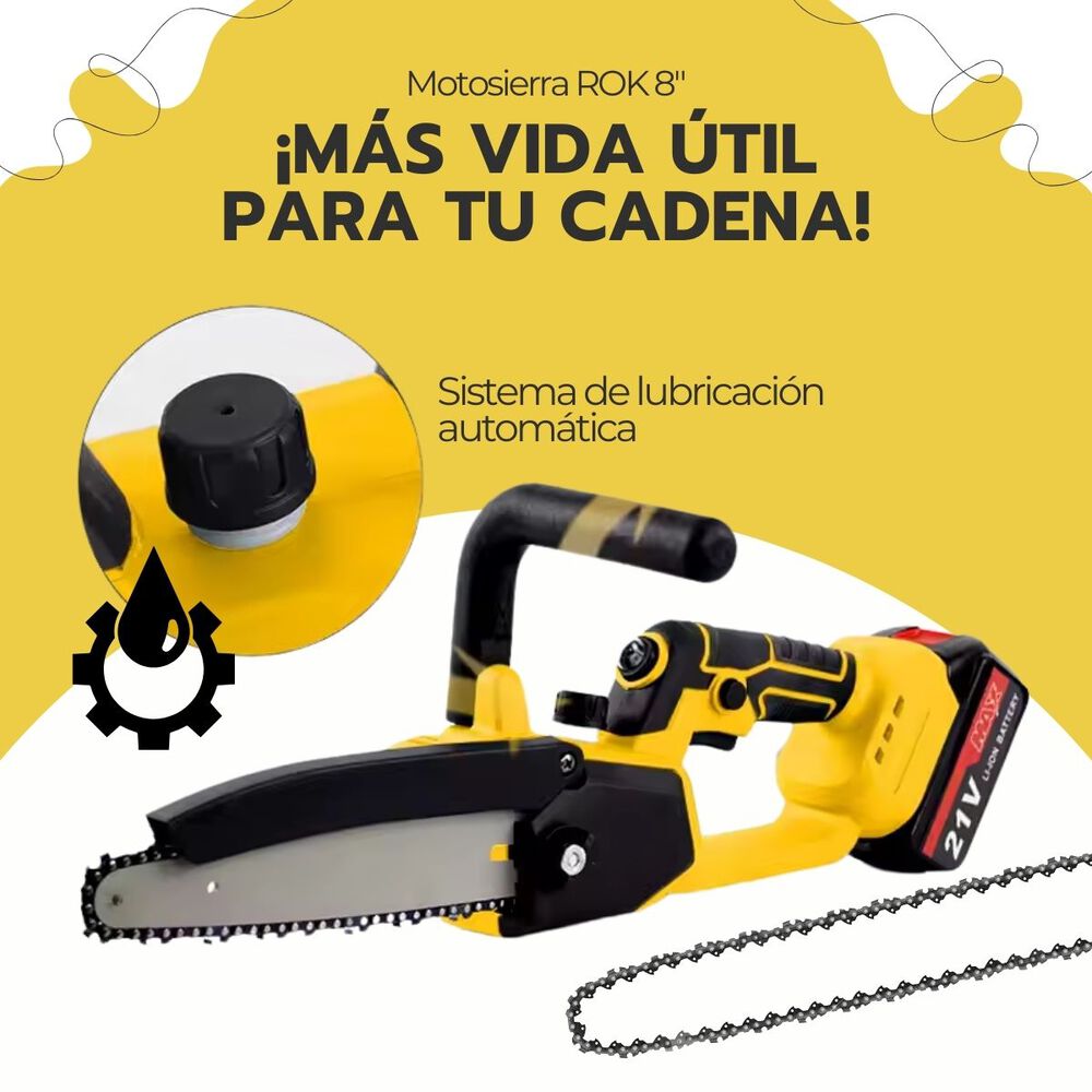 Motosierra Inalámbrica Rok 8" 21v + 2 Baterías Y Cadena image number 6.0