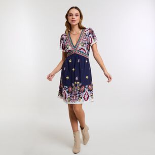 Vestido Print Manga Corta Cuello V Mujer Kimera