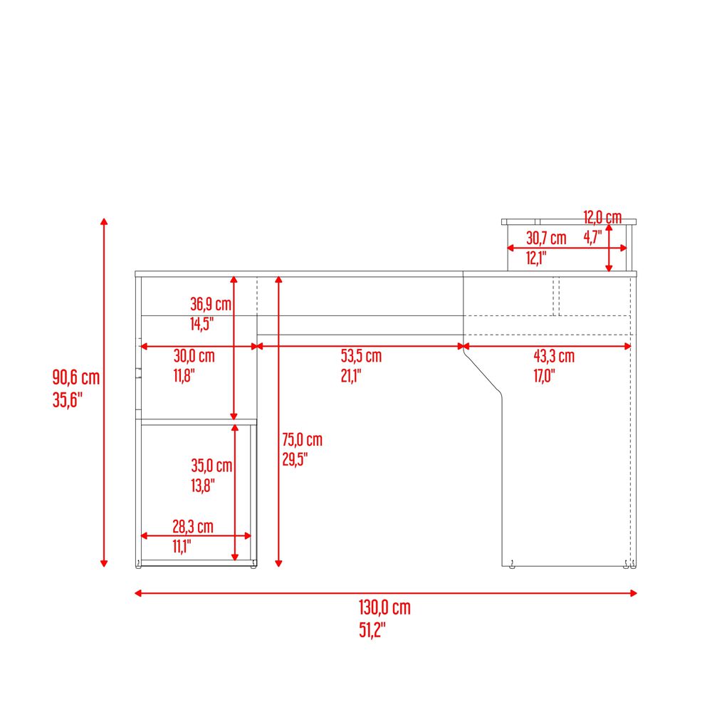 Escritorio En L 90,6x130x130 Cm Cafe Claro Y Negro image number 6.0