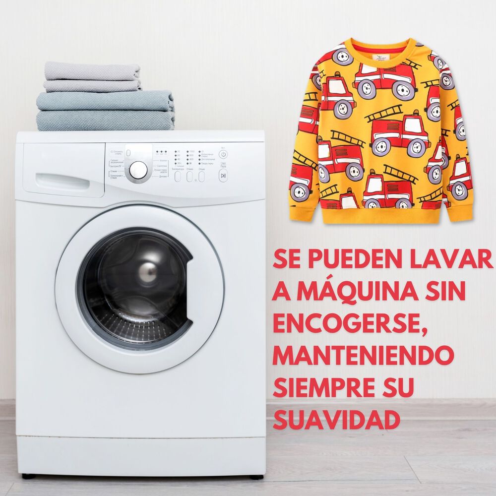 Poler&oacute;n Ni&ntilde;o Manga Larga 100% Algod&oacute;n Amarillo Bomberos image number 5.0