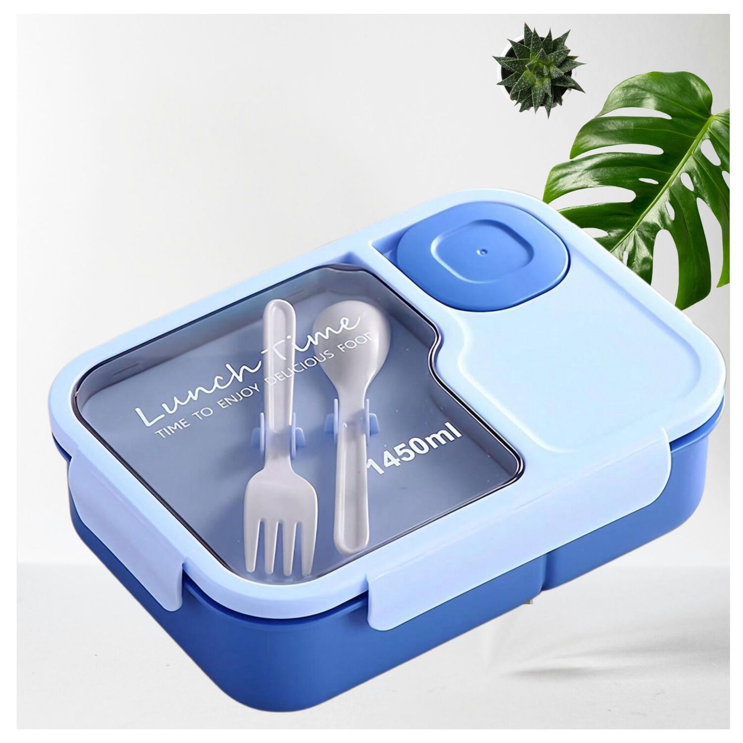 Fiambrera Bento Contenedor De 1450 Ml + Cubiertos T&aacute;per Pl&aacute;stico Blue image number 3.0
