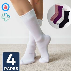 Pack 4 Pares Calcetín Largo Diabético Sin Costura Bambú Mujer Surtidos