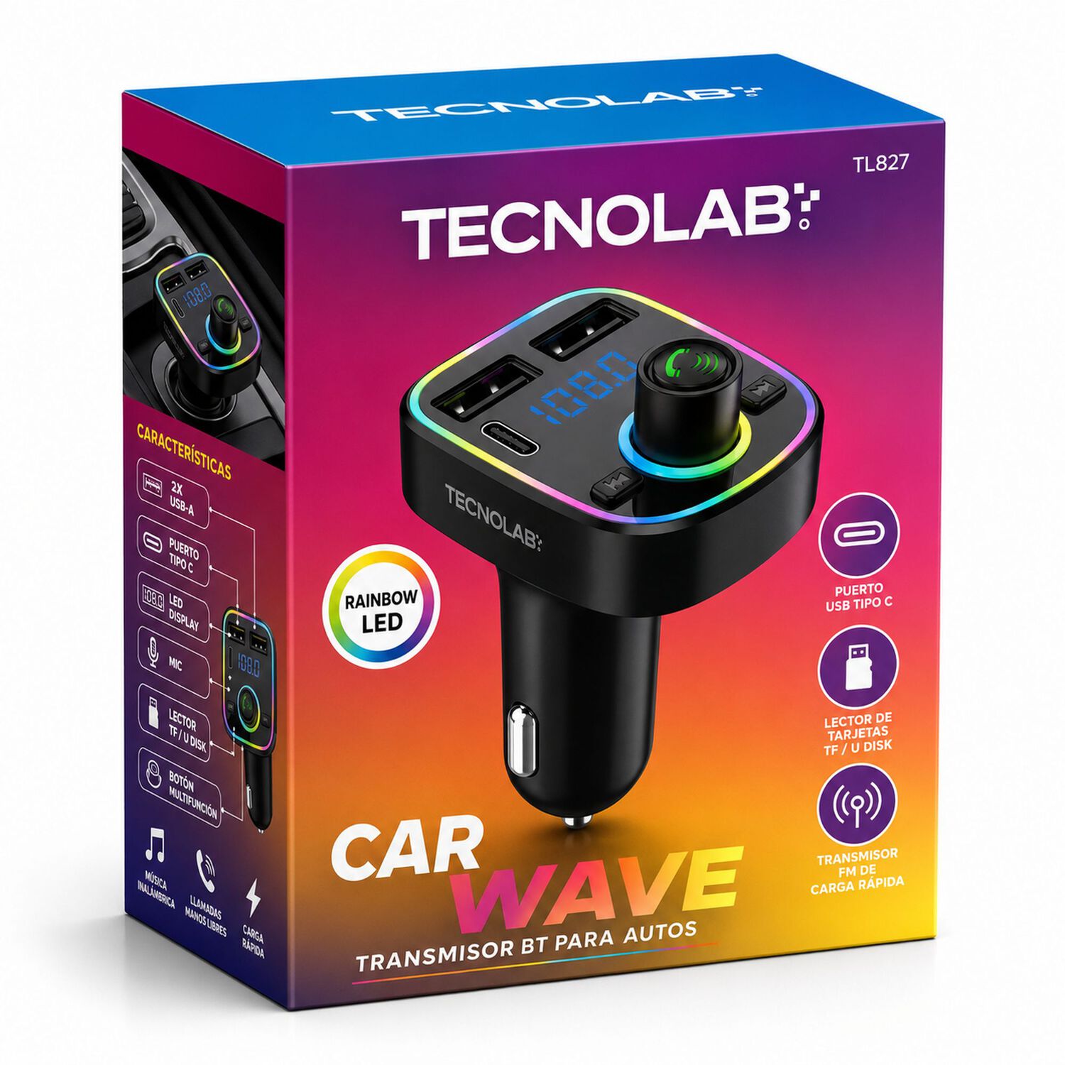 Transmisor Fm Bluetooth + Puerto Quick Charge 20w 12/24v Rgb image number 9.0