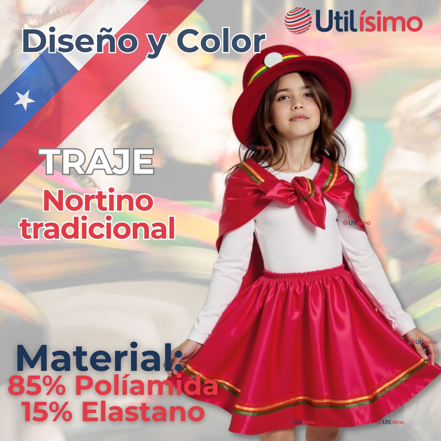 Traje Nortino Con Polera Fiestas Patrias Baile Nortino Rojo image number 3.0