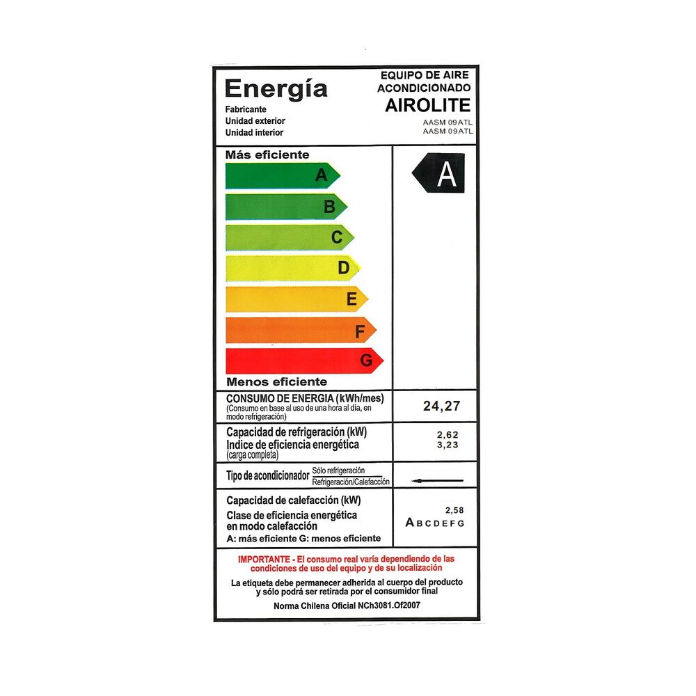 Aa Airolite Split Aasm 09atl Eco On/off C/wifi image number 5.0