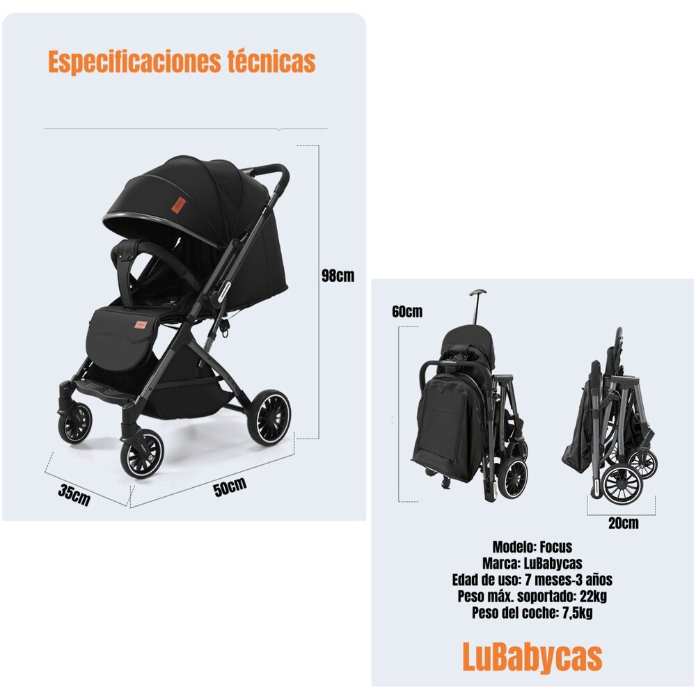 Coche Paseo Reversible Con Mosquitero Focus Gris Lubabycas image number 5.0