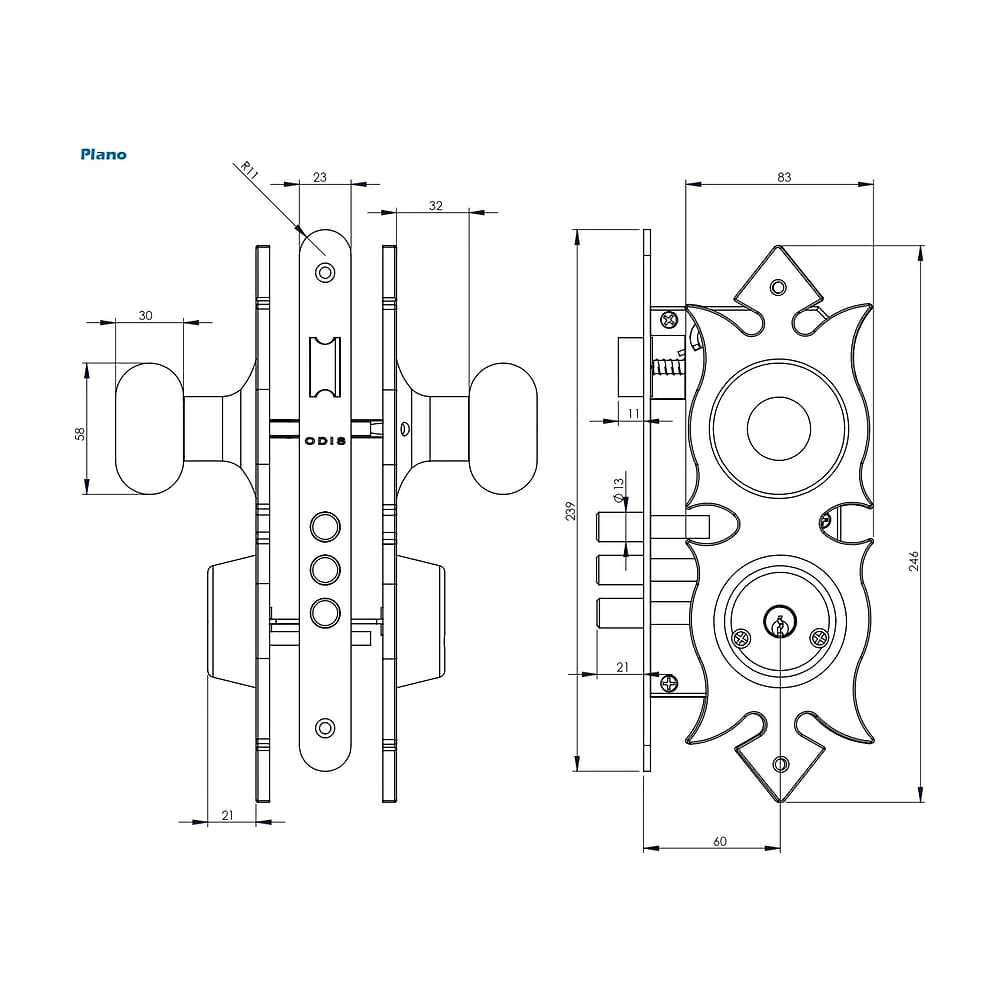 Cerradura Embutir Odis 206 Colonial Pomo - Comunicaci&oacute;n image number 2.0