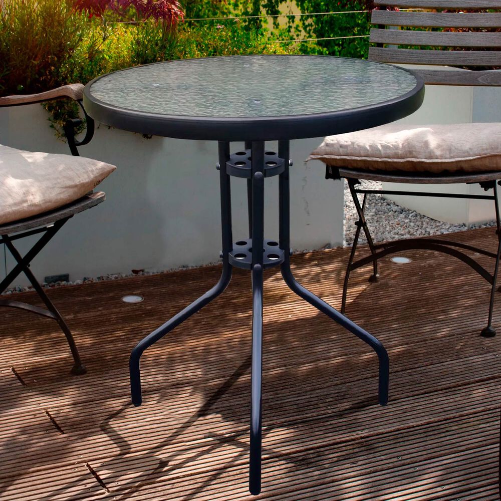 Mesa De Terraza De Vidrio Y Acero Grande Negra image number 2.0