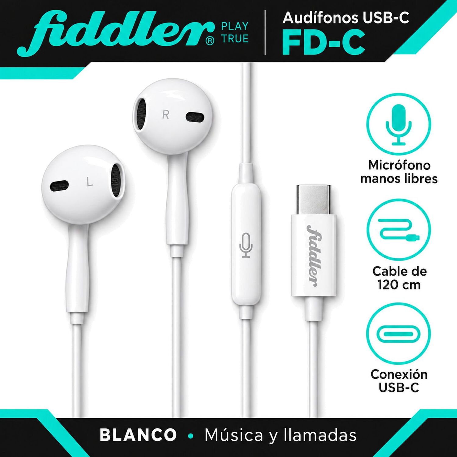 Aud&iacute;fonos Usb-c Con Micr&oacute;fono Fiddler Fd-c Blanco image number 3.0