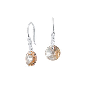 Aros Punto De Luz Circon Plata 925 Y Cristal Genuino Golden Shadow