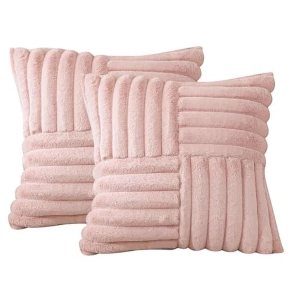 Pack De 02 Fundas De Coj&iacute;n Pelo De Conejo De Imitaci&oacute;n 45x45 Rosa image number 0.0